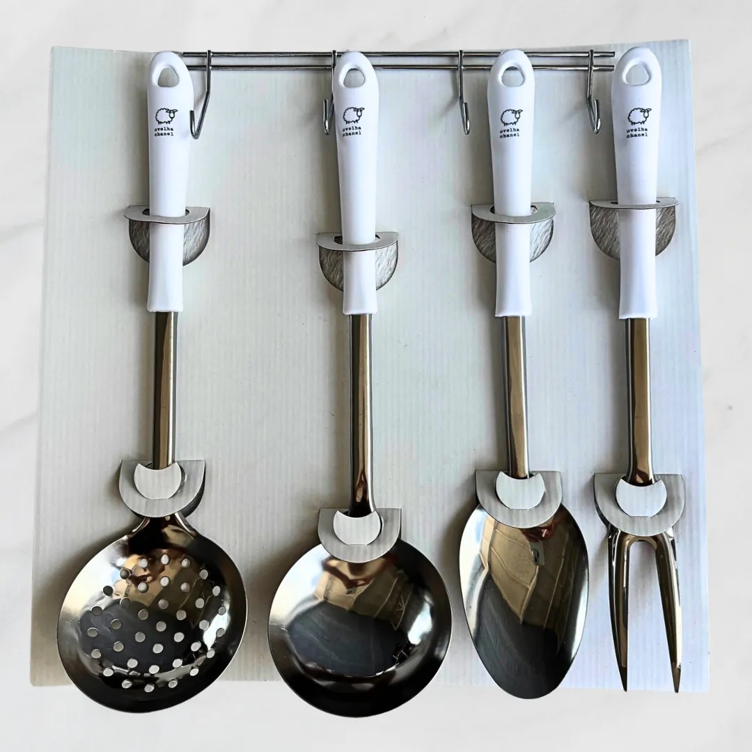 Conjunto de utensílios 5 pçs com suporte inox Ovelha Chanel - Imagem 2
