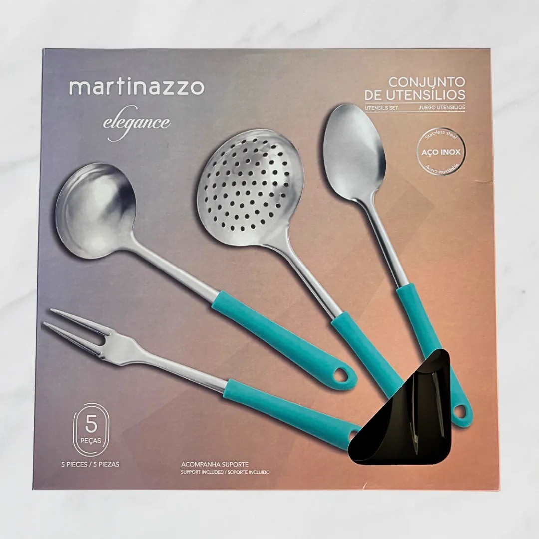 Conjunto de utensílios 5 pçs com suporte inox Ovelha Chanel - Imagem 3